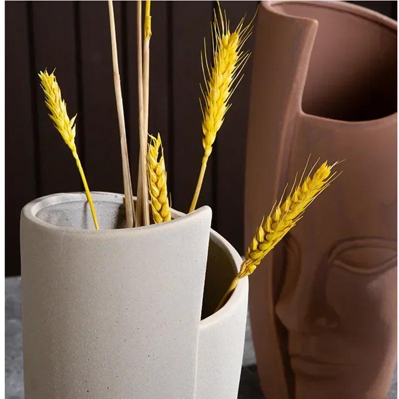 Ceramic Candlestick Art Vase Sculpture Crafts Human Face Flower Pot Handmade Garden Storage Flower Arrangement Home Decors