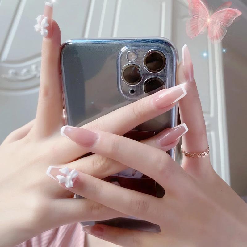 

2025 Summer High-End French Bow Wearable Nail Patches Glue Type
