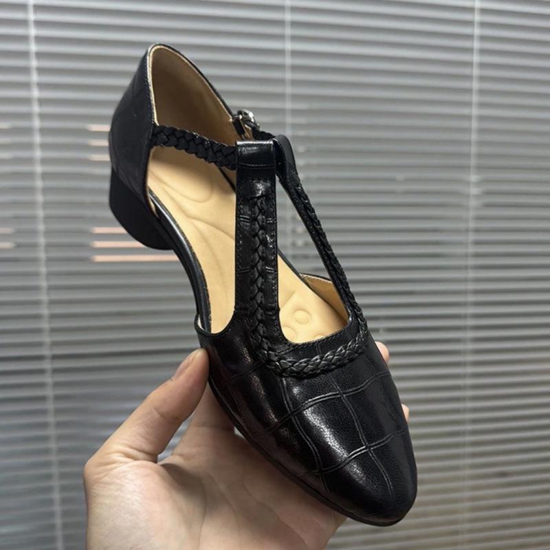 3cm/sheepskin/genuine leather thick heel sandals women's summer bag head hollow mango pointed head soft sole soft surface comfortable women's shoes