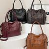 New retro style multi-bag handbag large capacity soft washed leather messenger bag solid color tote bag