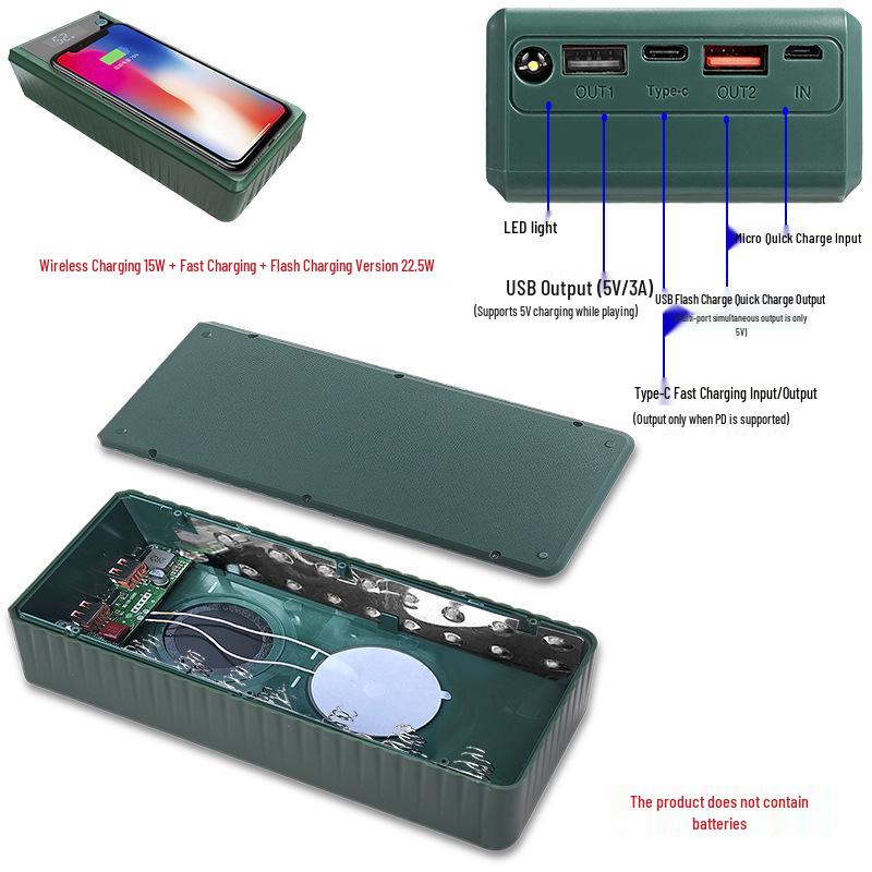 Solderless 6-Cell 26650 Battery Box Quick Charge PD Power Bank Shell Kit