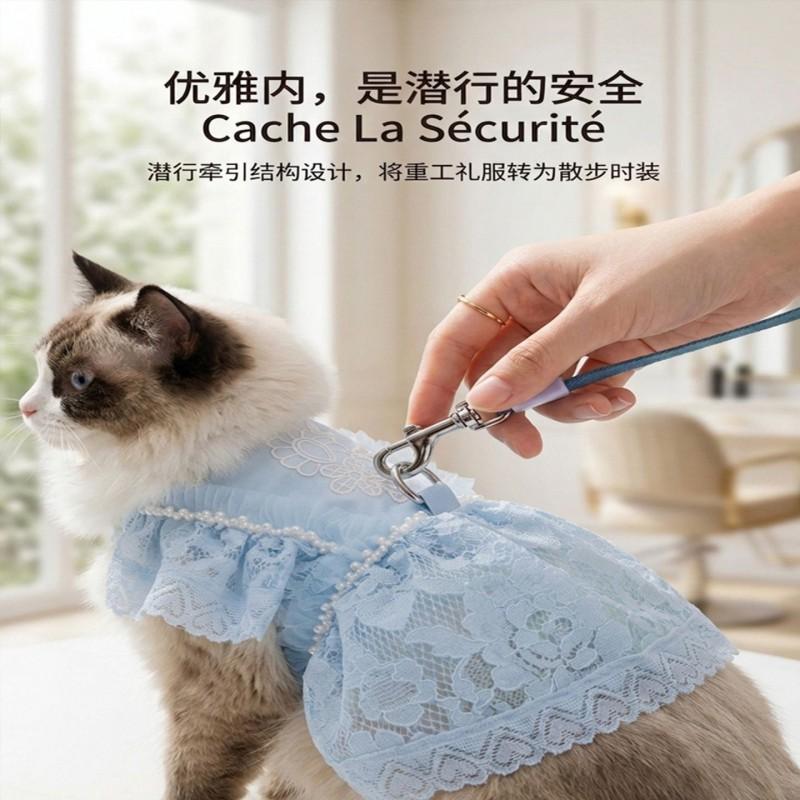 Lightweight Lace Cat Dress Small Dogs Cats Breathable Pet Outfit In Blue Pink XS To XL