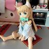 Golden Head 13-18Cm Kawaii Cat Girl Anime Figure Sitting Eating Fish Collectible Pvc Model Doll Toy Based On Sakura Soybean Flou