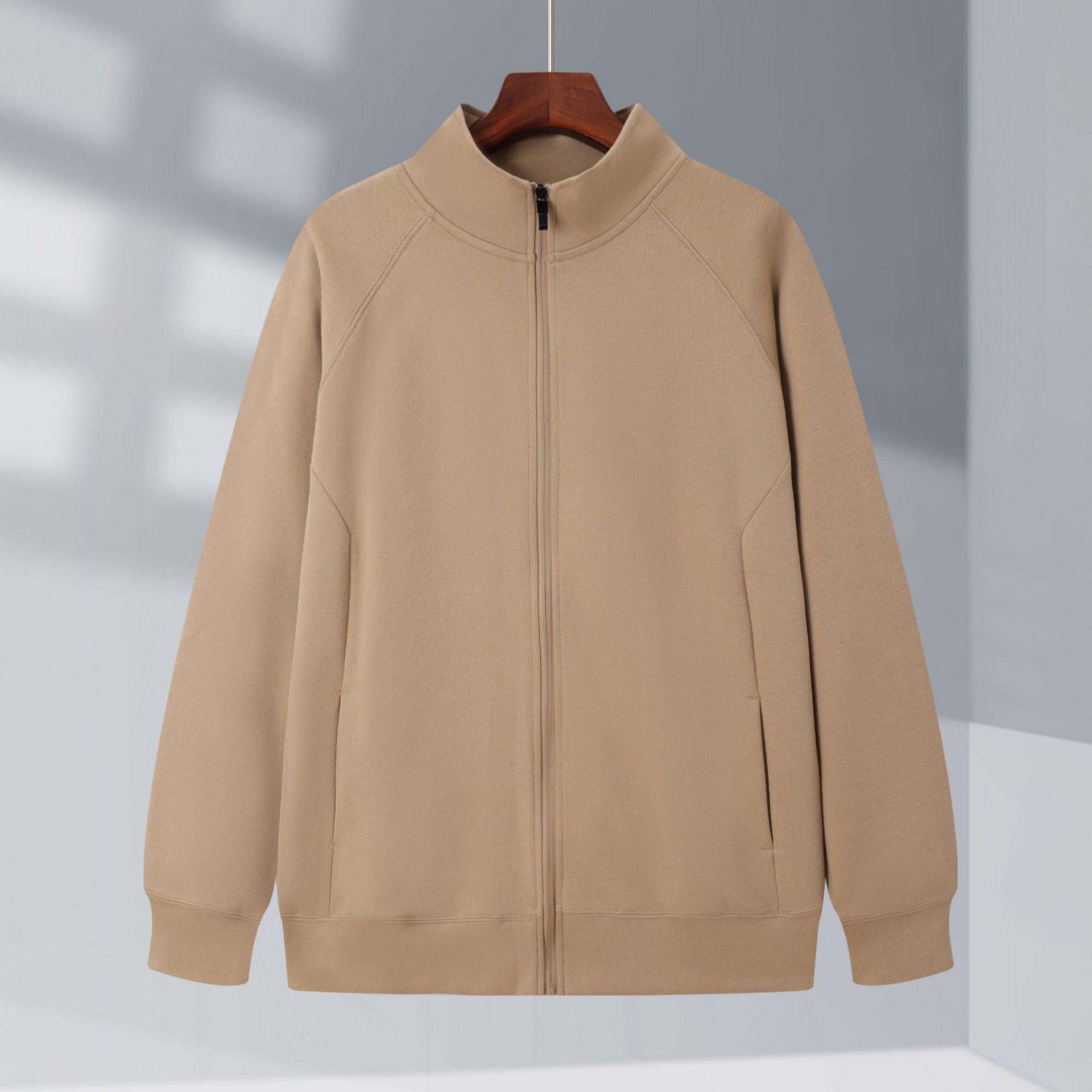 

Autumn/Winter Loose Cotton Velvet Stand Collar Zipper Hoodie, Plain Color Long Sleeve Jacket 8813 L хакі