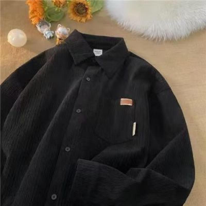 

Осенне-зимняя вельветовая куртка мужская Ins Trend однотонная уличная универсальная повседневная свободная красивая рубашка с длинными рукавами для мужчин M чёрный