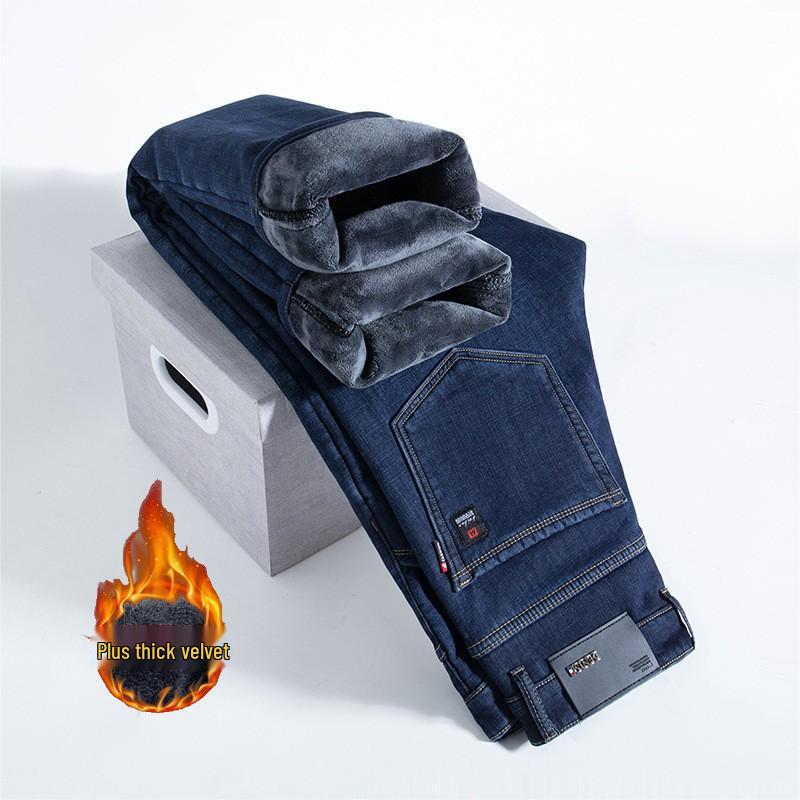 Men's Lambswool Fleece-Lined Winter Jeans - Warm, Loose, Straight-Leg Casual Pants