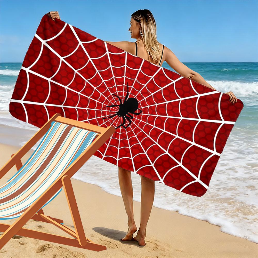 Spider and Web Red Background Beach Towel Quick-drying for Travel Outdoor Sports Jogging Beach and Swimming
