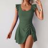 Yousheng Lady Swimsuit Ruffle Irregular Hem Plus Size Conservative Hot Spring Bathing Outfit A-line Quick-drying with Chest Pad Beach Pool Wear Dress