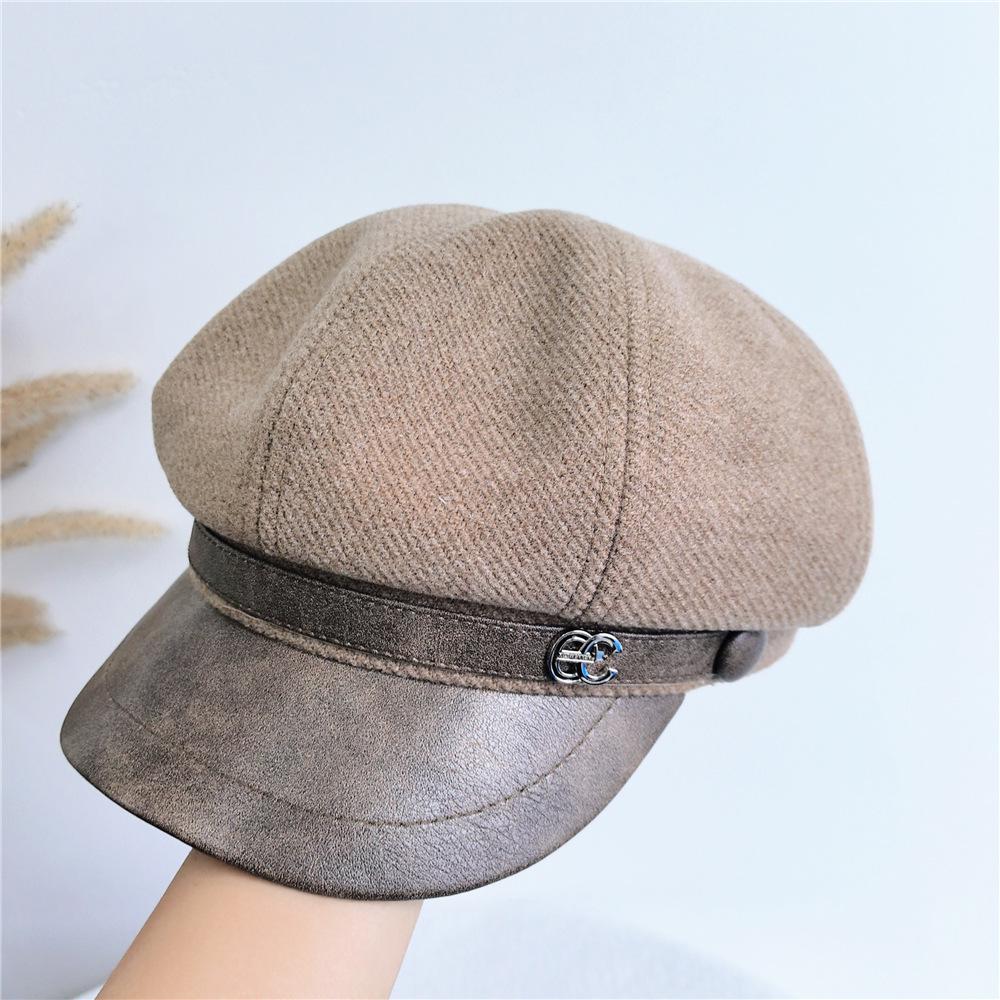 2024 Women's Winter Leather Brim Octagonal Beret - British Retro Warm Duckbill Painter Hat