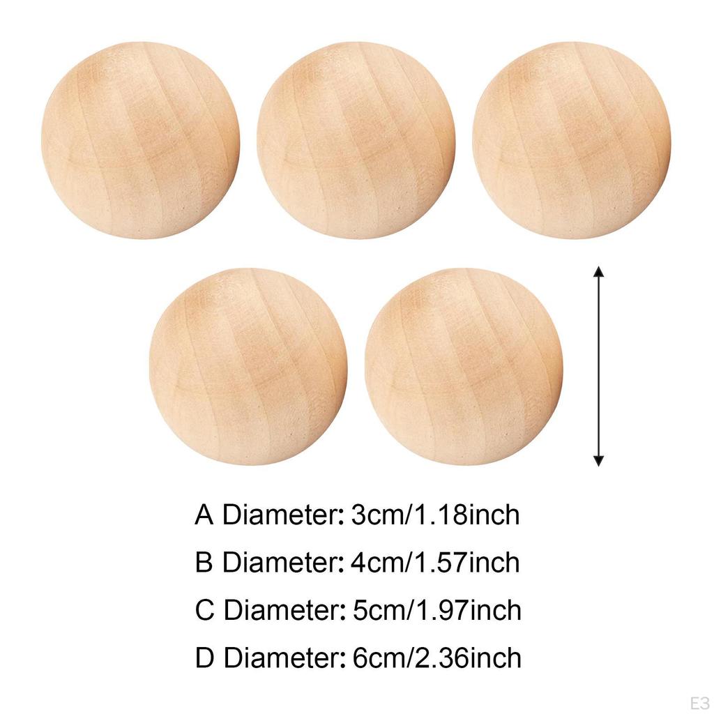5 Pieces Wooden Balls for Crafts and DIY Projects Decor Ornaments Handmade Unpainted Parts