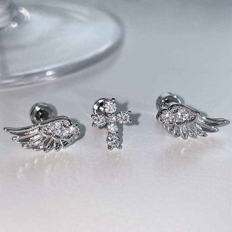 New Sale 3/4Pcs Vintage Fashion Shining Angel Wings & Cross Earrings For Women And Couples Personality Ear Studs Jewelry Gifts