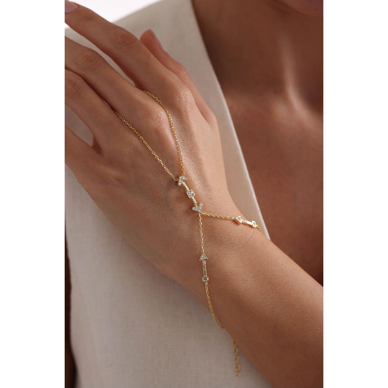 

925 Sterling Silver Gold Coating Zircon Stone Arrow Design ahmeran Bracelet золотий
