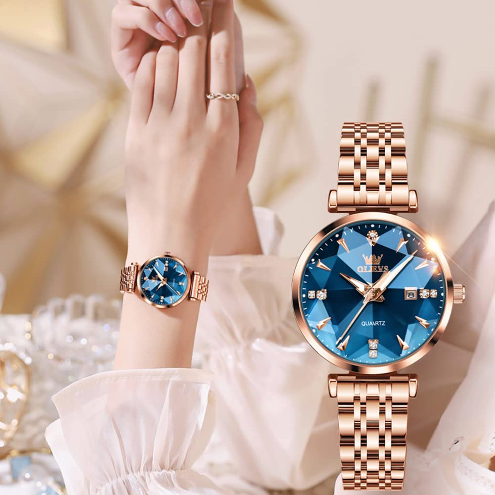 OLEVS Simple Easy To Day Watch for Blue Women's Watch, Quartz, Cute, Dial, Read, Date, Luminous, Waterproof, Valentine's Gift, Women,