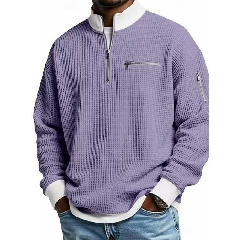 Men's American Style European Trend Waffle Knit Zipper Hoodie, Long Sleeve, Fashion Casual, 2025.