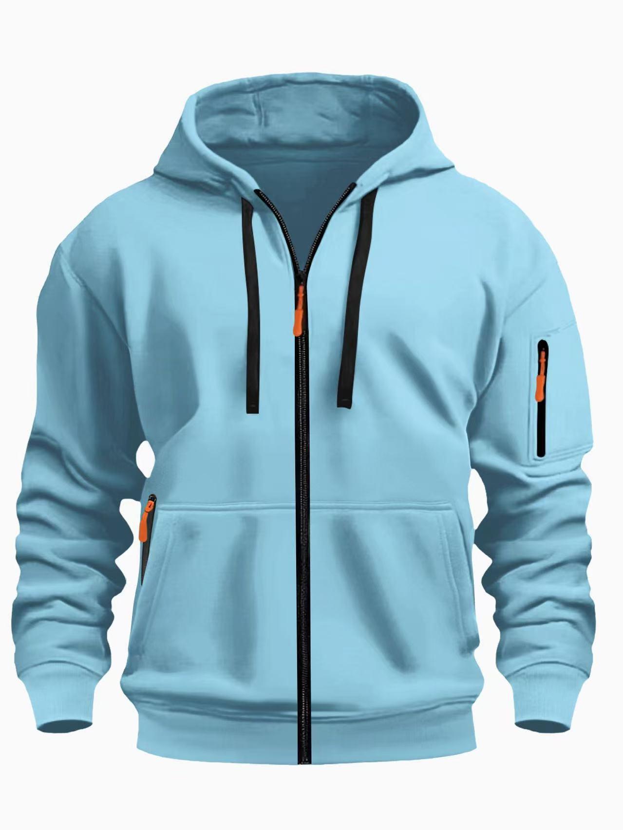 Discount Market Heren Hoodie met Rits voor Lente & Herfst, Sweatshirt met Capuchon, Ritsjack, Ronde Hals Casual Kleding Large lichtblauwe kleur