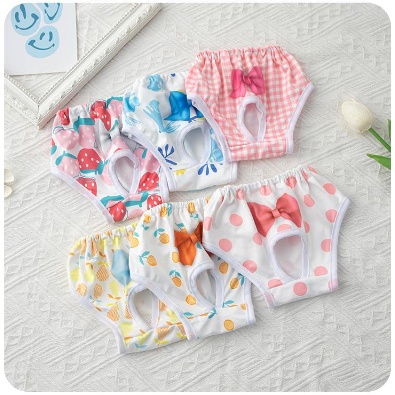 Pet Diaper Pants Female Dog Sanitary Pants Washable Reusable Heat Period Pet Underwear Hygiene Shorts Adjustable Soft Printed Small Pets