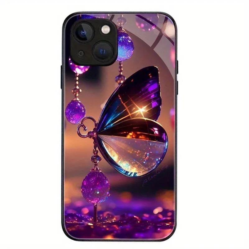 Purple Crystal Butterfly Tempered Glass Phone Case For Samsung Galaxy S26 Ultra S25 Plus S24 S23 FE 5G Lens Shockproof Cover