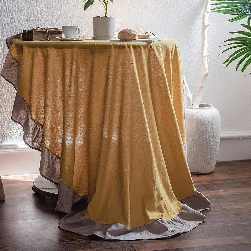 White Round Table Cloths Retro Farmhouse Washable Fabric Table Covers For Restaurant Kitchen Wedding Party Christmas Decorations
