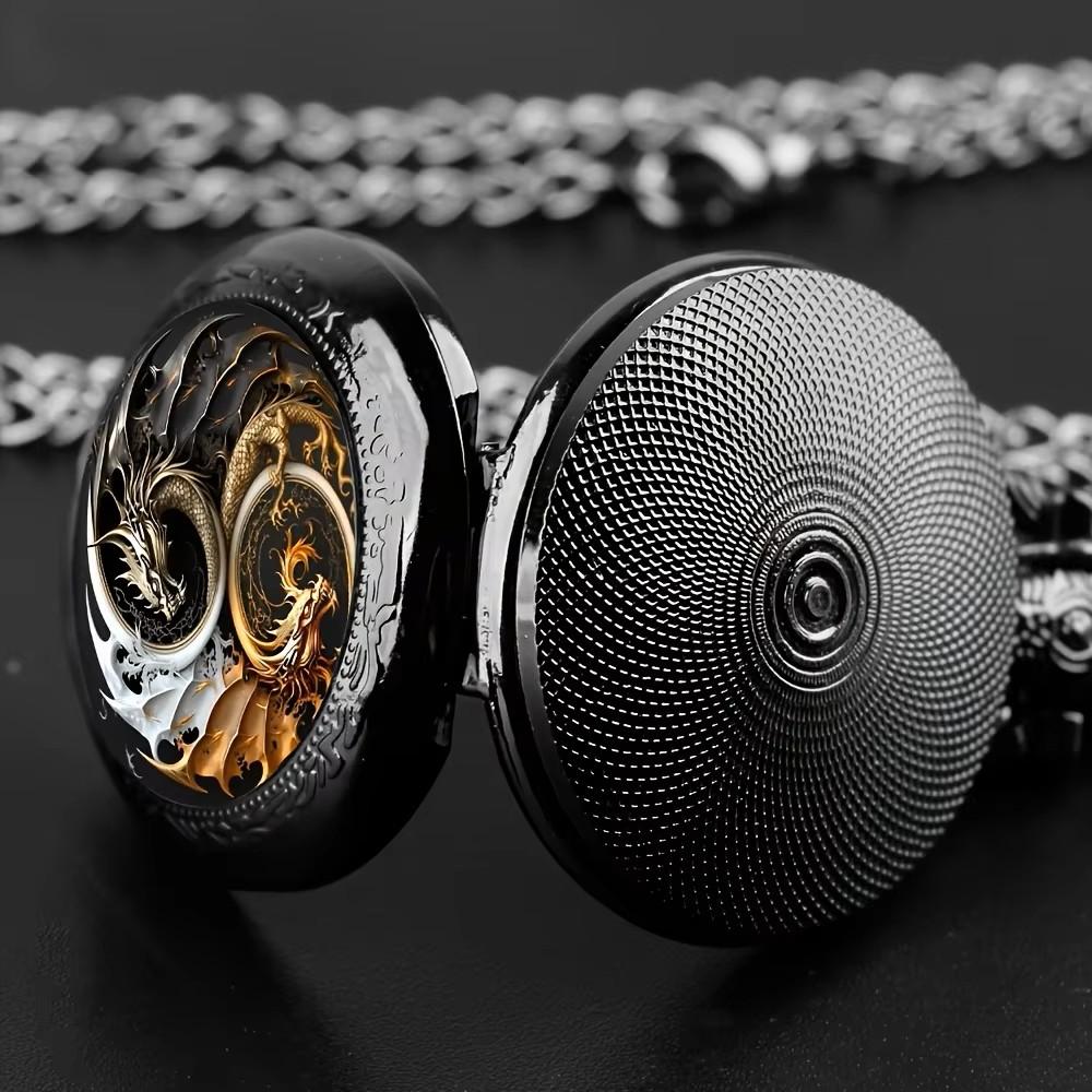 Vintage Retro Gold Bronze Double Dragon Yinyang Quarz Unisex Männer Frauen Taschenuhr Quarz Halskette Anhänger Uhr Kette Klassische Zifferblatt Schmuck Geschenk