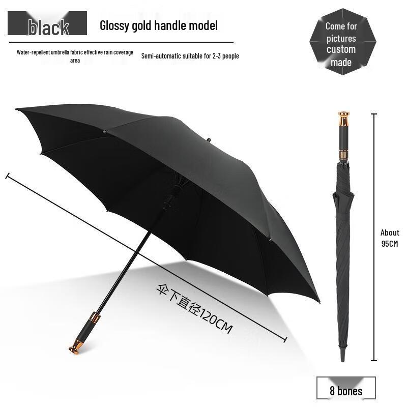 

Small Cloth Forest Business Straight Umbrella - Black with Gold Handle