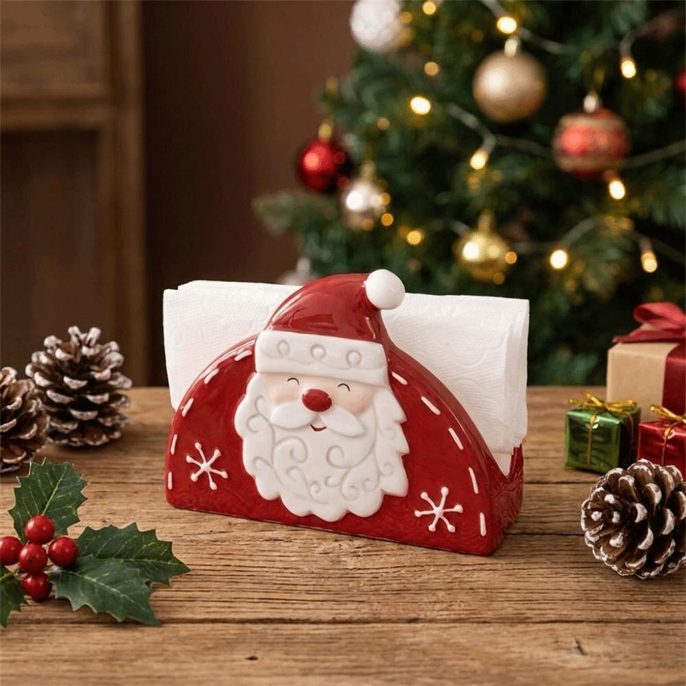 Creative Ceramic Napkin Holder Reusable Paper Stand Christmas Santa Tissue Box Christmas Dining