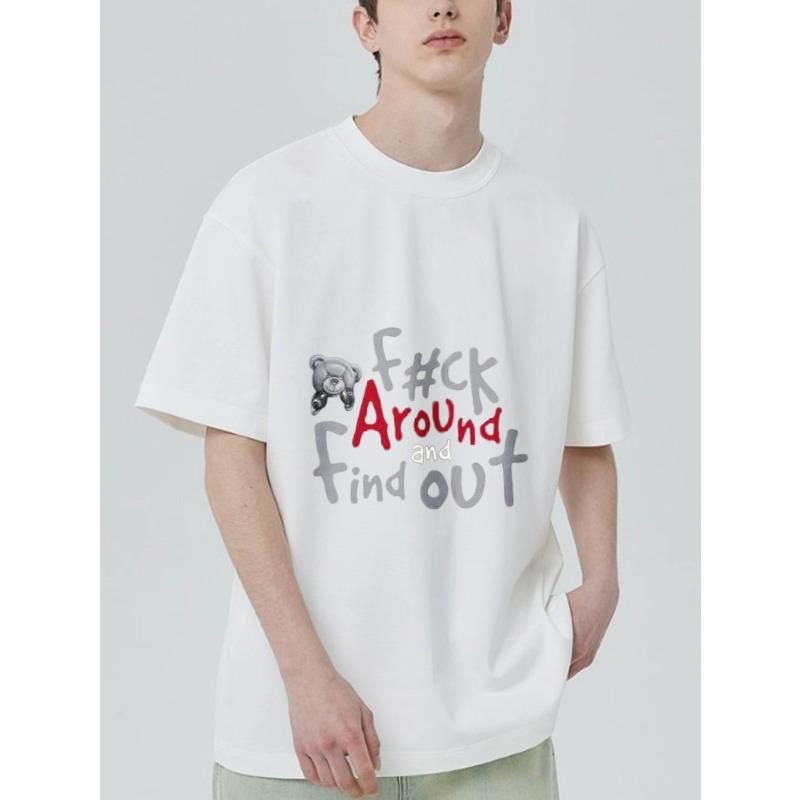 Черная футболка с принтом медведя и надписью Fck Around and Find Out для повседневной носки S