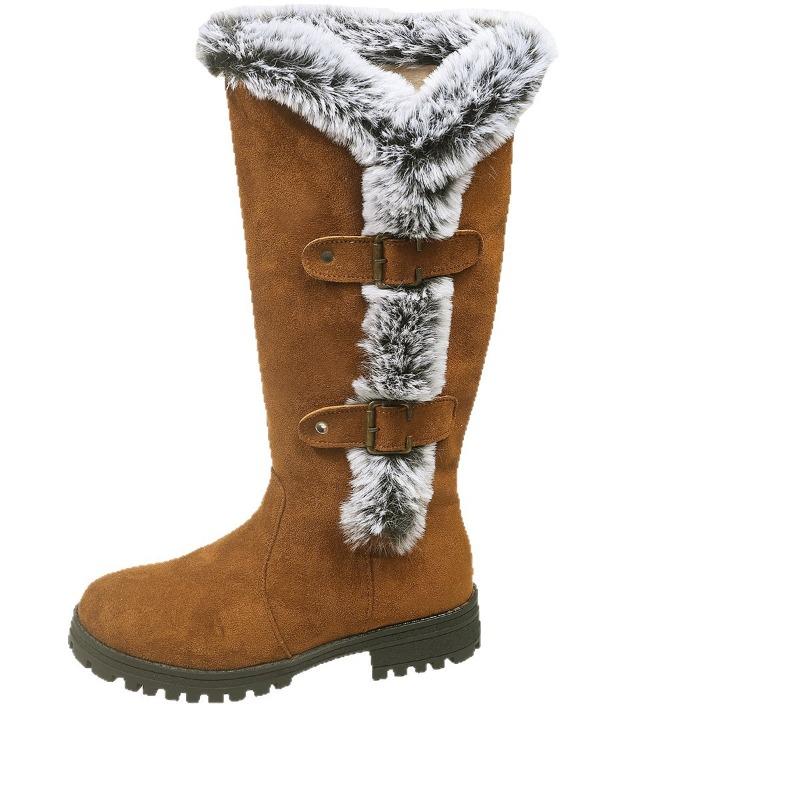 Damen Winter Schneestiefel mit Blockabsatz, runde Zehenpartie, zum Hineinschlüpfen, kniehoch, Plüschfutter, strapazierfähige Komfort-Stiefeletten