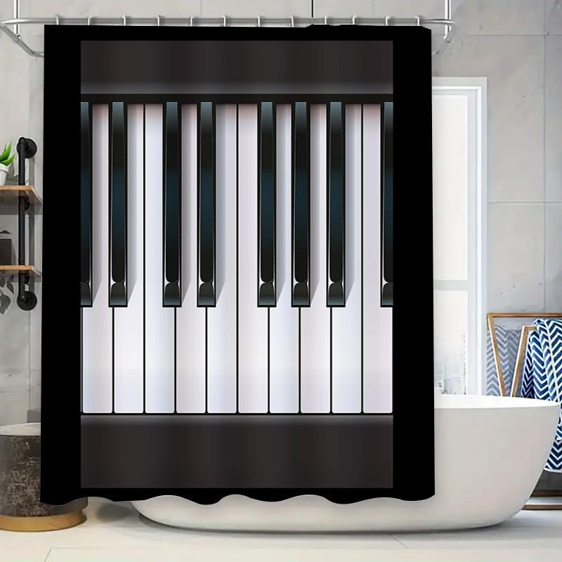 

Piano Music Shower Curtain Bathroom Decor Vintage Keyboard Pattern Washable Liner Waterproof Home Decor W60H190(CM)-1 Pcs