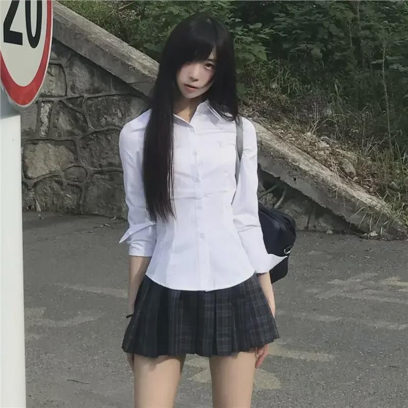 New Xiaozhichuan White Slim-Fit Long-Sleeved Women's Shirt - Autumn College JK Style with Embroidery