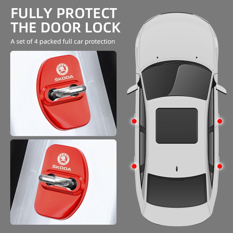 Ksbha9 Car Accessories Auto Door Lock Covers Case For Skoda Octavia KAMIQ KODIAQ SUPERB RAPID KAROQ FABIA YETI Auto Decorate Stickers