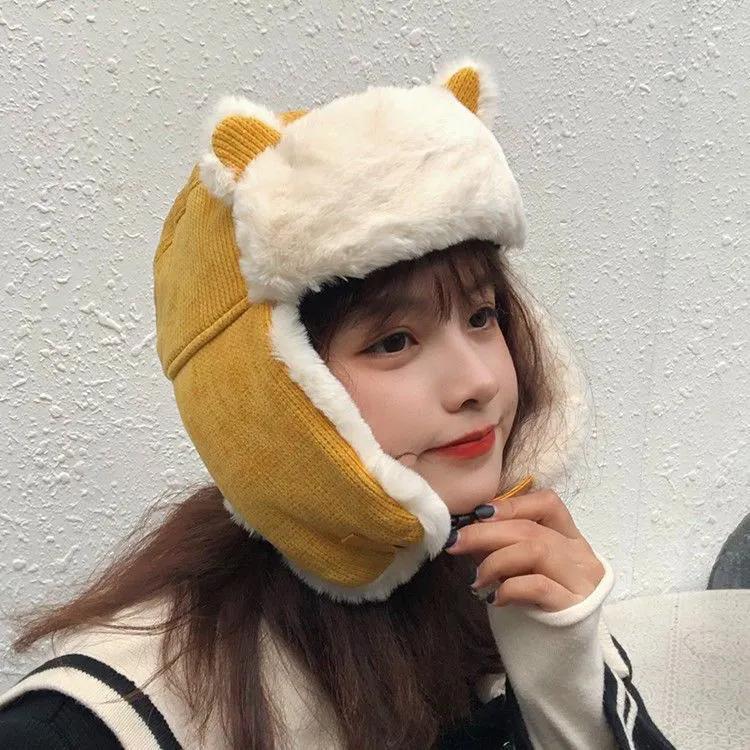 WTEMPO Women's Autumn Winter Outdoor Cycling Skiing Hats Plush Inner Faux Fur Ear Protection Hats Couple Windproof Cold-proof Warm Bomber Hats