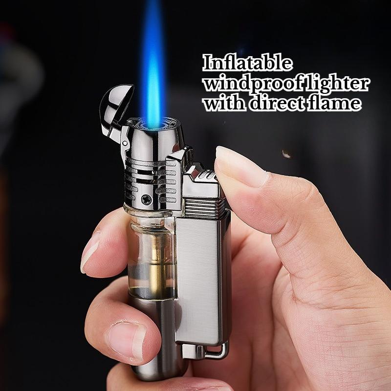 Inflatable Windproof Lighter Straight Flame Cigarette Lighter Metal Cigarette Accessories Men's Gift