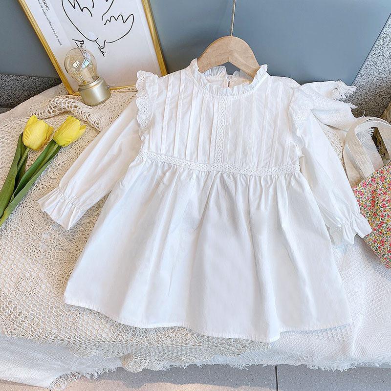 Spring 2026 Girls' White Long Sleeve Mori Style Princess Dress - Fresh & Elegant for Small and Medium Children