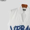 INCERUN Men Stand V Neck Sleeveless Letter Print Casual Rib Tank Tops 