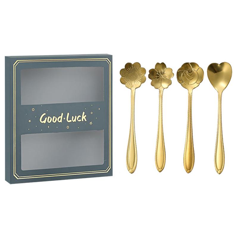 4PCS/Set 12.4-12.6cm Stainless Steel Flower Shape Spoons Coffee Mixing Ice Cream Dessert Spoons