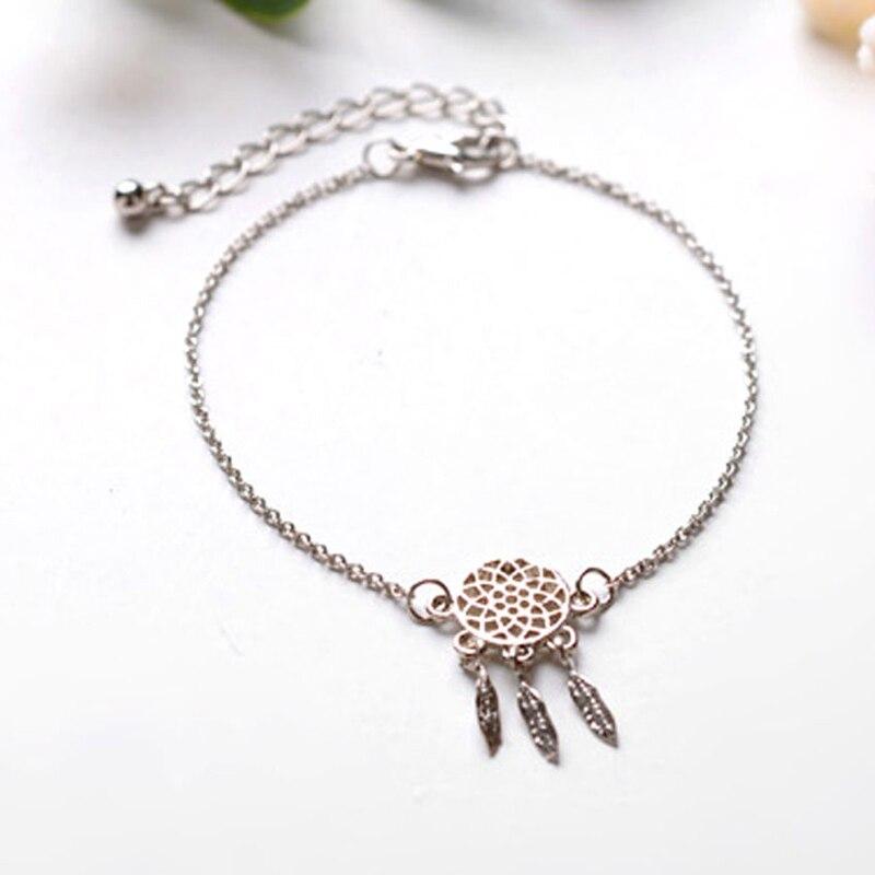 Сплав Полые Листья Пера Женские Леди Украшения Подвеска Браслет Браслеты серебряный