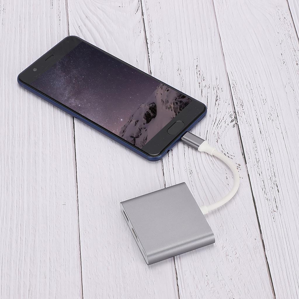 HC 04 Multifunction 3 in 1 Hub Type C to HDMI Output HD Converter Adapter Dock Station(gray )