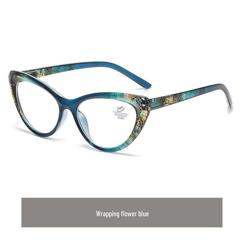 New Fashion Women's Anti-Blue Light Reading Glasses with Bag – European & American Style, Floral Design, Anti-Presbyopia.
