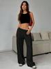 European & American Women's Solid Color Elastic Waist Wide-Leg Casual Pants