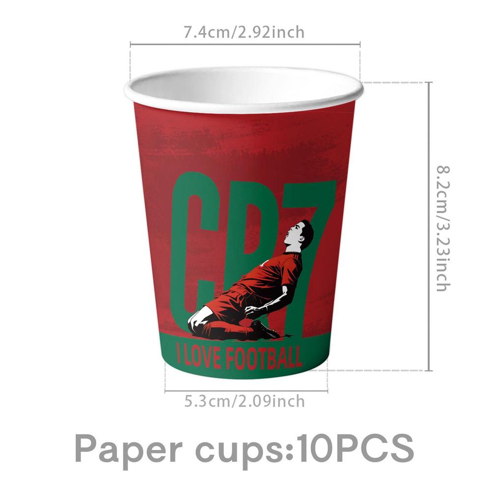 CR7 World Cup Star Fan Party Set: Plates, Cups, Napkins, Tablecloth, Banner & Decorations.