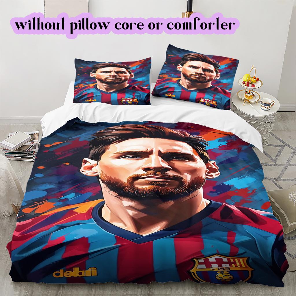 Soccer superstarPattern Bedding Quilt Set Quilt Cover Pillowcase Home Decoration Birthday Gift (1 * Duvet Cover + 2 * Pillowcase, Without Core)