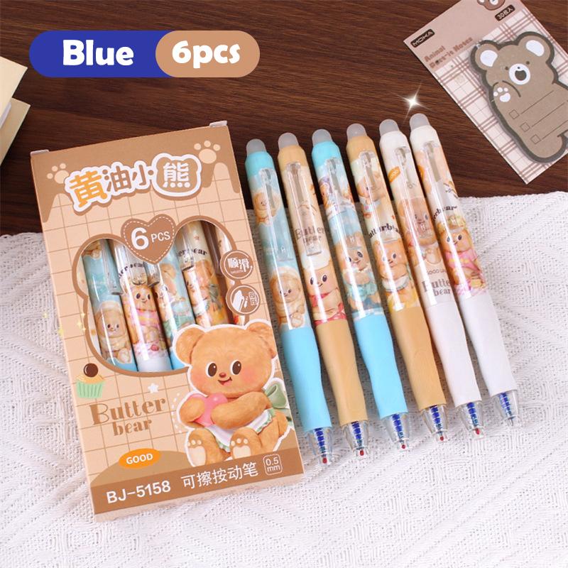 

6 шт. Мультяшная Кавайная Гелевая ручка Медвежонок Масло Милая Быстросохнущая Нажимная Нейтральная ручка Эстетичные Канцелярские товары Школьные принадлежности