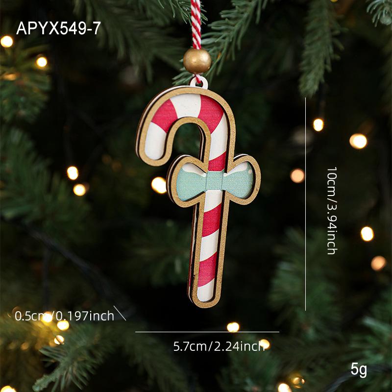 New 6 Styles Red Wooden Christmas Pendant Wood Snowflake Candy Cane Christmas Tree Ornament Decoration Navidad Natal Gift