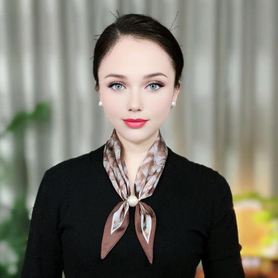 Satin Neck Scarf Irregular Geometric Pattern Wrinkle-resistant Scarf with Magnetic Imitation Pearl Buckle Outfit Accessory