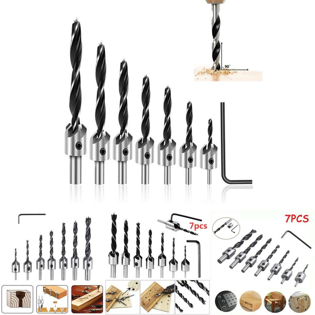 High Carbon Steel 7 Pcs Wood Chamfer Countersink Drill Bit Set For Accurate Woodworking
