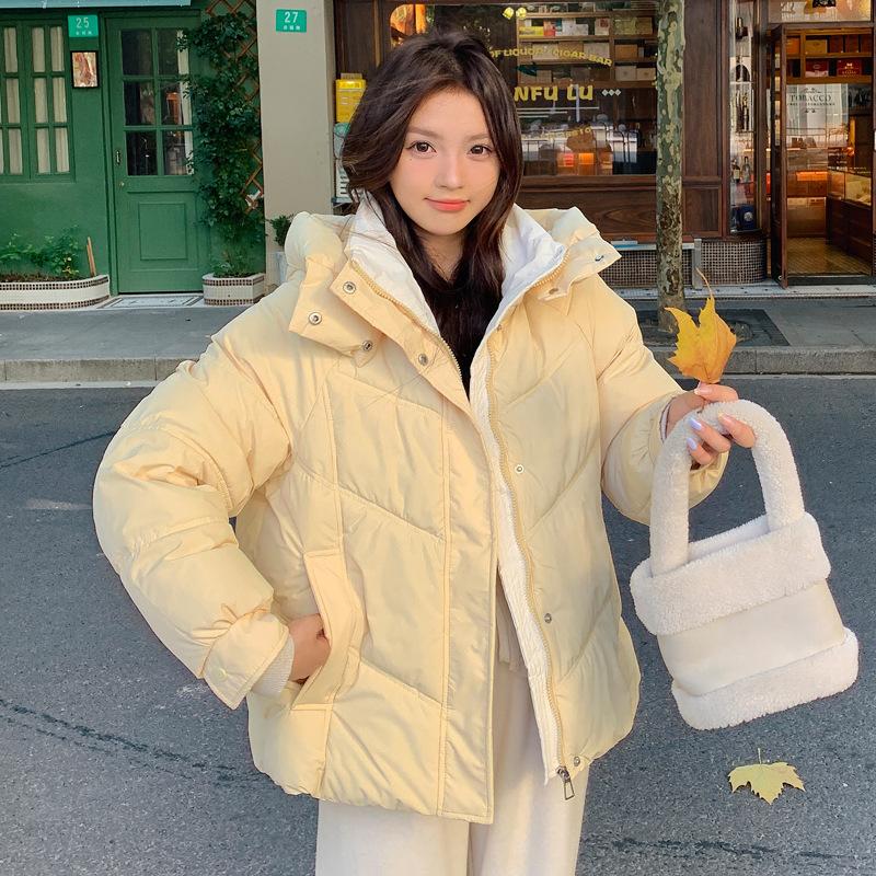 Cotton clothes women's winter 2025 new Korean thickened loose hooded contrasting cotton jacket Korean version of padded jacket student jacket