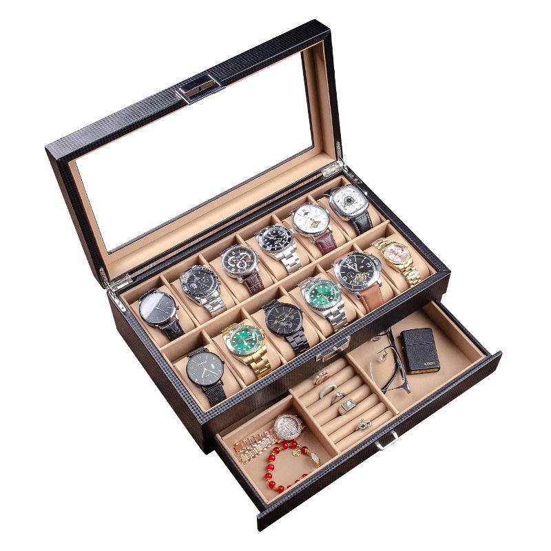 Carbon Fiber Leather Watch and Jewelry Storage Box