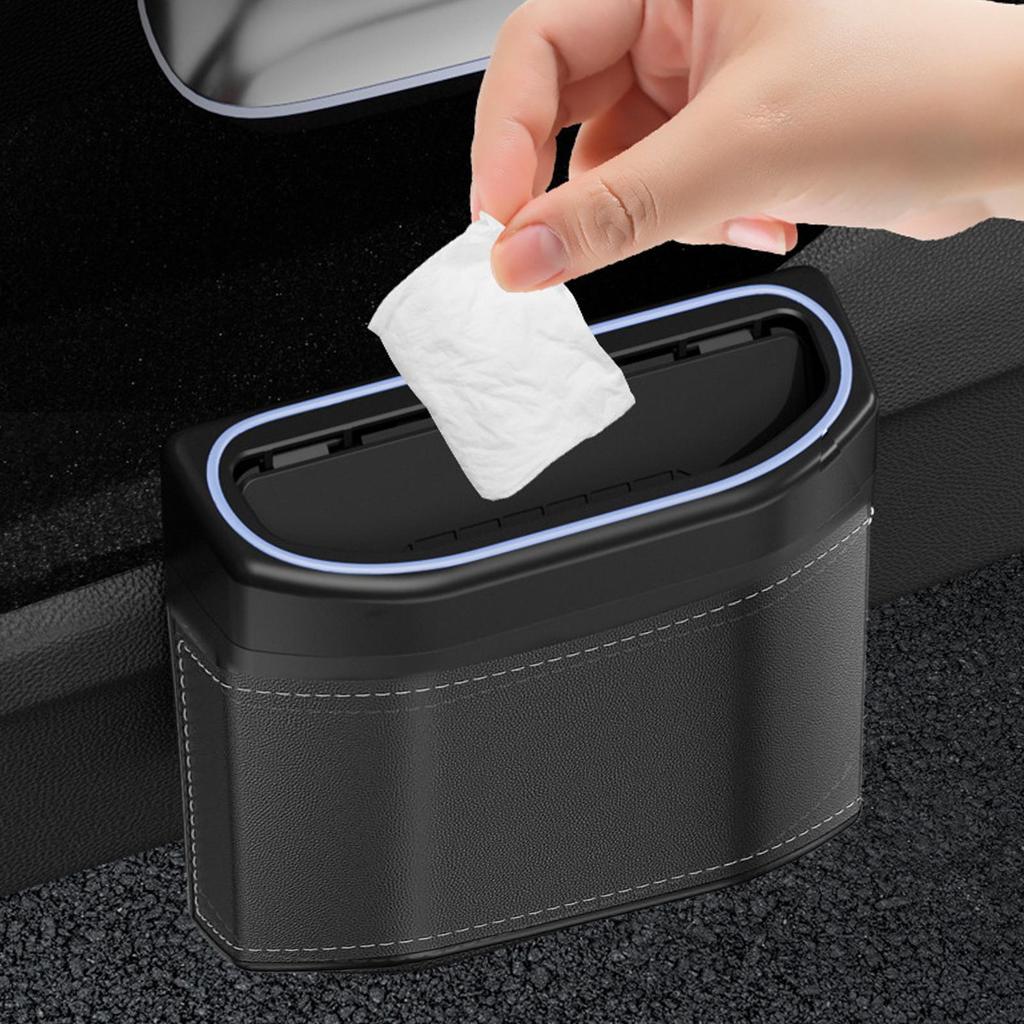 Car Trash Bin Automotive Dustbin with Touch Light Smell-Proof Waste Storage Can for Vehicle RVs Minivans Pick-ups Trucks Boats