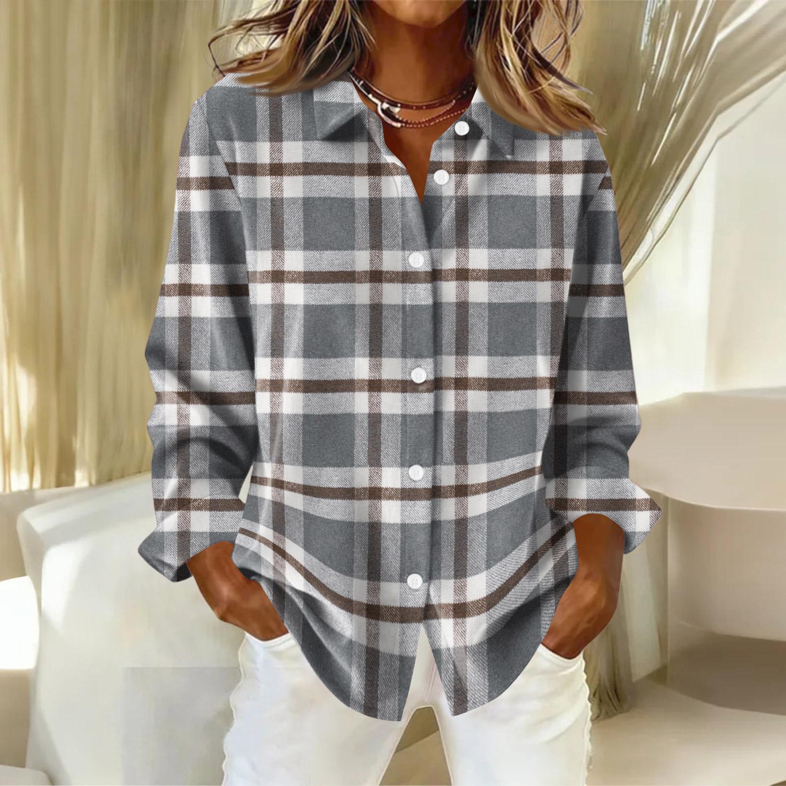 

Женская рубашка-блузка с рождественским принтом и пуговицами, длинный рукав, повседневный базовый рубашечный воротник, обычный топ S