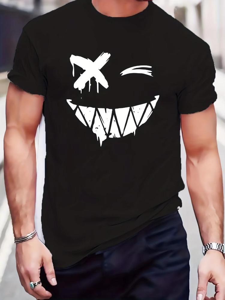 

Men s Summer 100% Pure Cotton Fashionable Sports Casual Loose Smiling Face Pattern Print Round Neck Short Sleeved T-shirt Top 5XL різнокольоровий